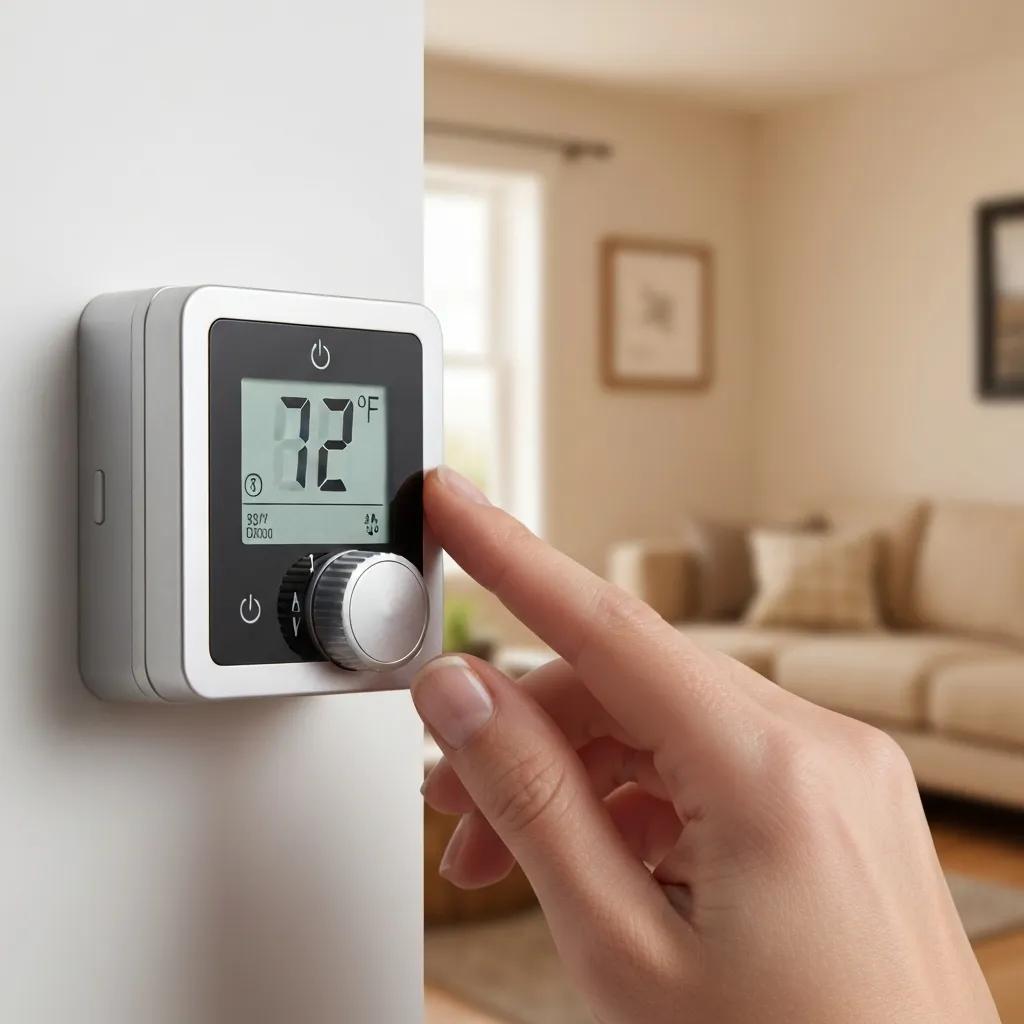 Close-up of a homeowner adjusting a modern thermostat