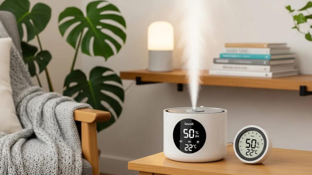 Close-up of a humidifier improving indoor air quality in a stylish home